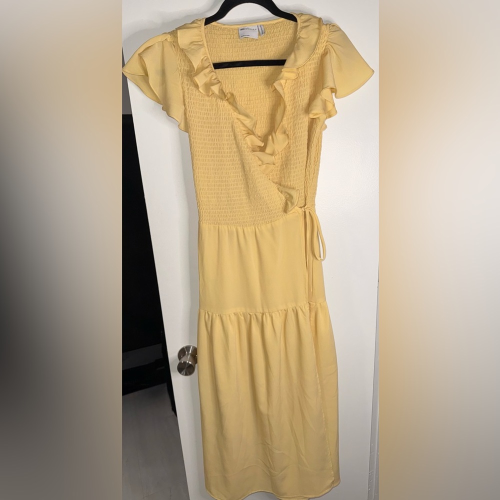 ASOS Light Yellow Midi Dress with Ruffle Accents